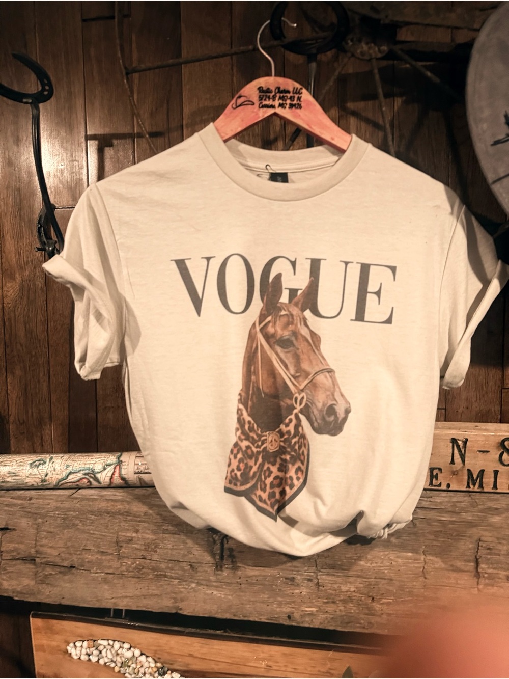 VOGUE Horse Graphic Tee - Cream with Brown Print